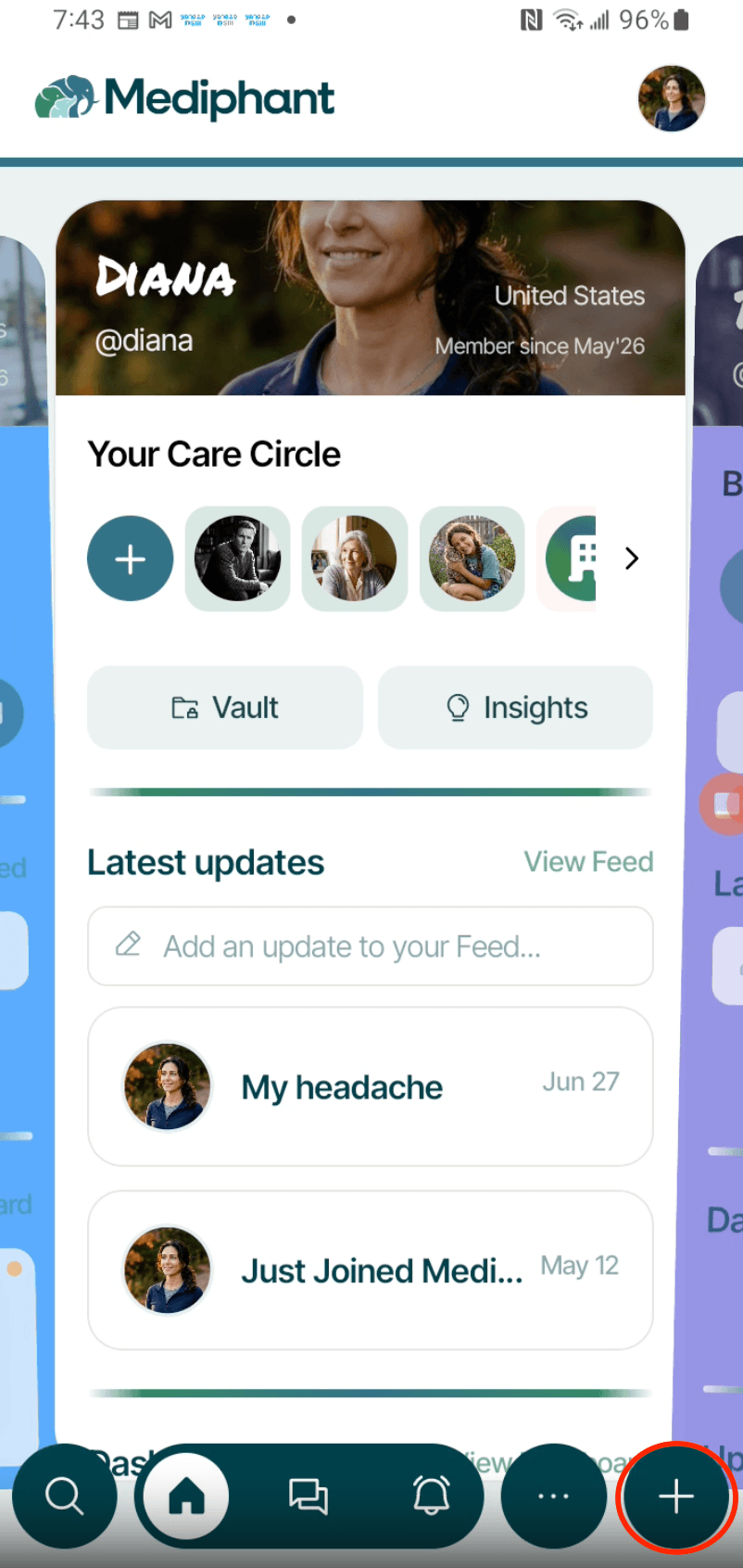 Mediphant home screen with the Add button highlighted